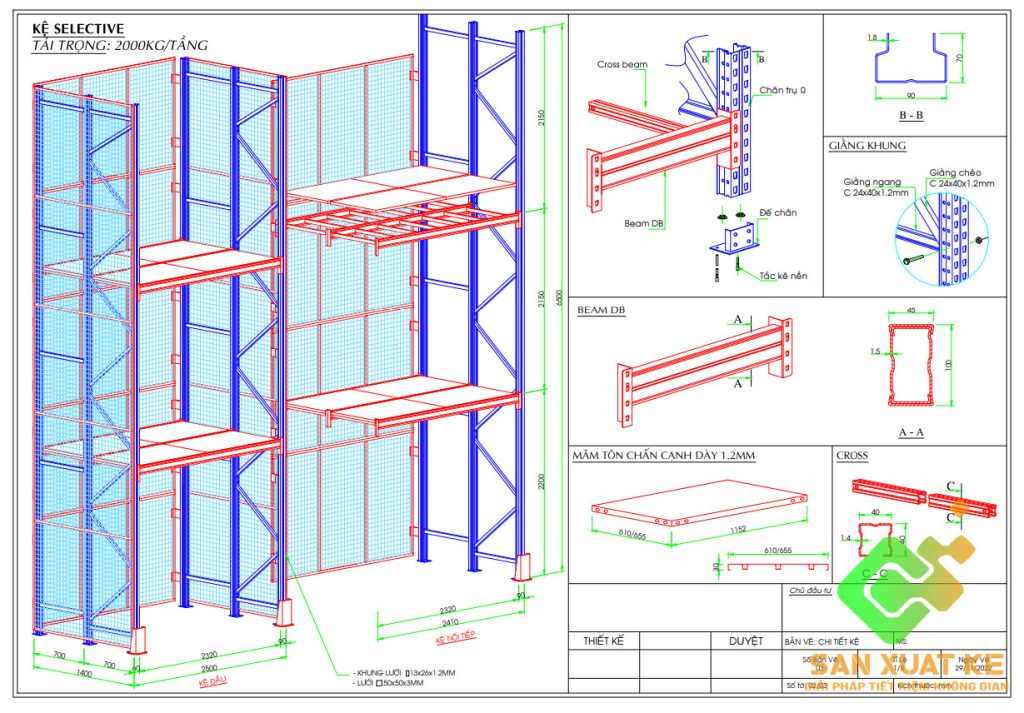 Bản vẽ cấu tạo kệ trung tải chuẩn kỹ thuật